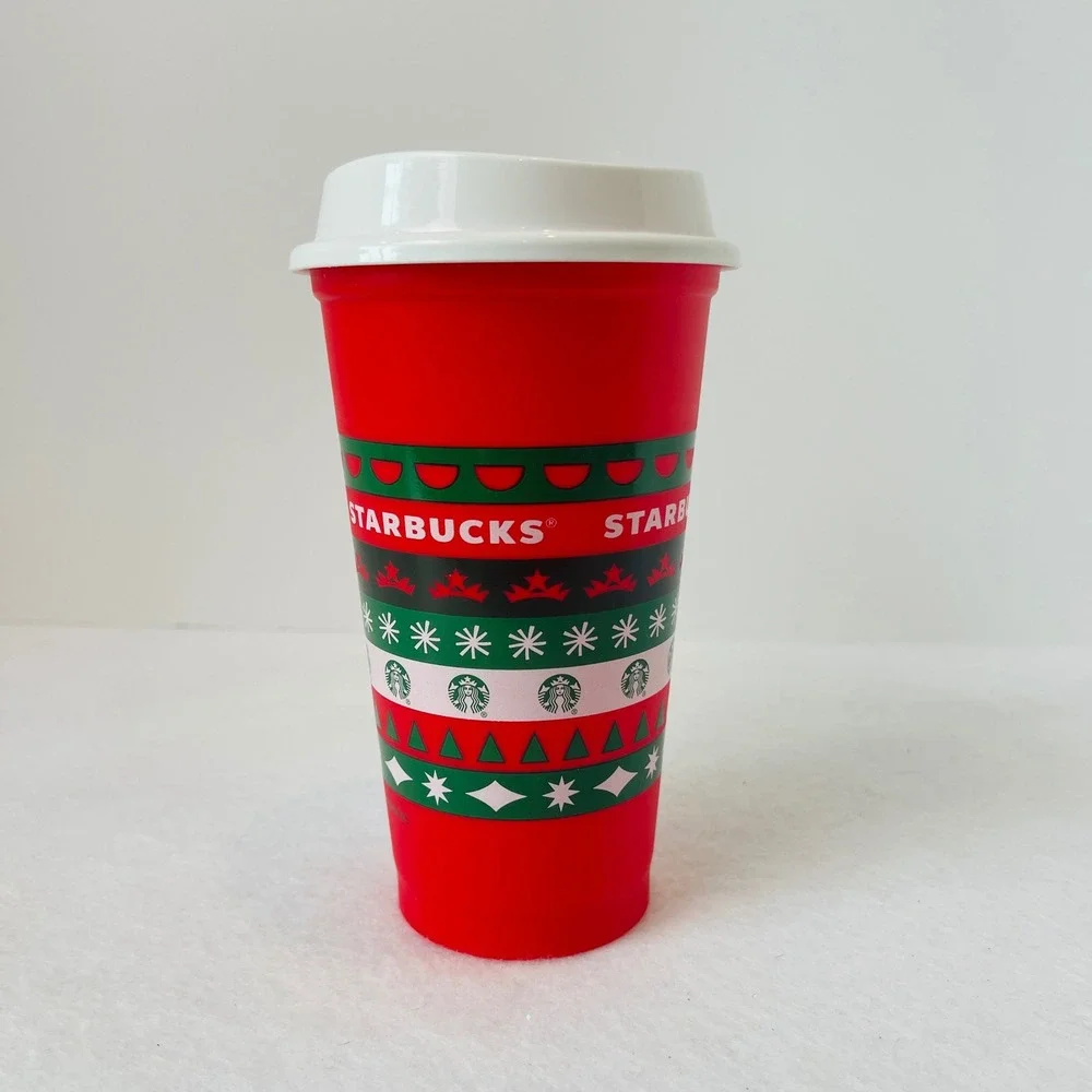 Starbucks Reusable Holiday Red Cup Fair Isle Christmas Travel Tumbler‎ 16oz Hot
